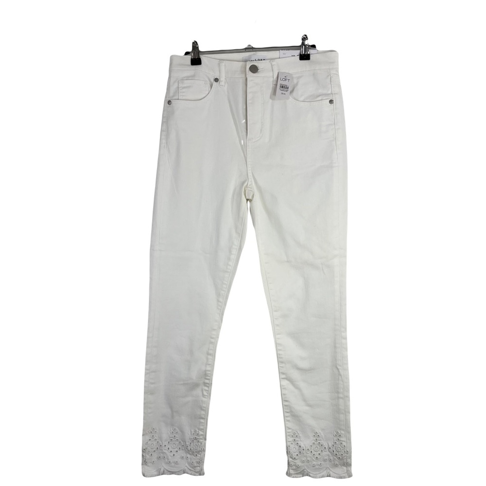 Loft Woman’s White High Waist Skinny Crop Jeans w/ Eyelet Hem Size 6